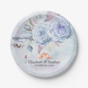 Polterabend Aquarellfarbe Bohemische Blume Feder Pappteller