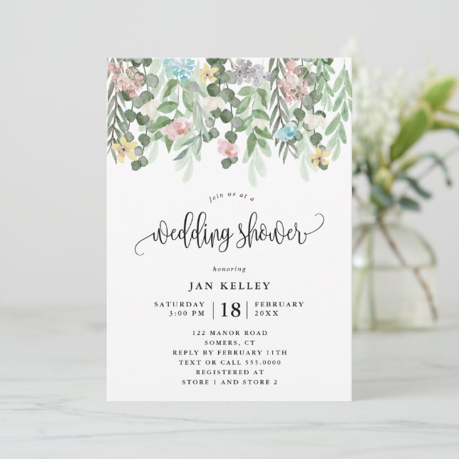 Polterabend, Aquarellfarben, Blume der Hütte Einladung (Stehend Vorderseite)