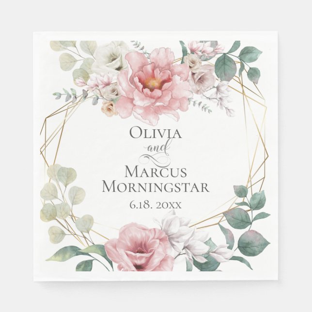 Polterabend | Cherry Blossom Pink Peony Blume Serviette (Vorderseite)