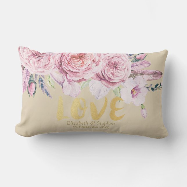 Polterabend Chic Watercolor Boho Blumenzauber Lendenkissen (Vorderseite)