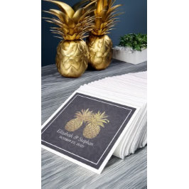 Polterabend Elegant Gold Ananas Paare Blau Serviette