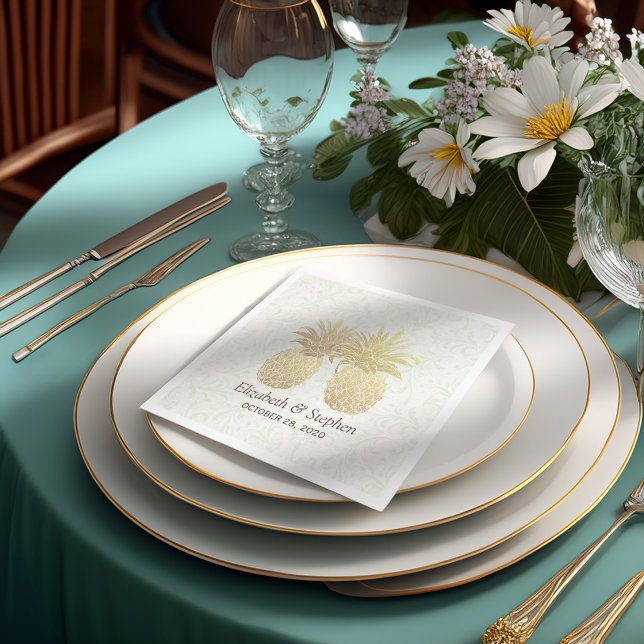 Polterabend Gold Foil Ananas Damask Paper Serviette (Von Creator hochgeladen)