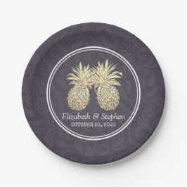 Polterabend Golden Pineapa Couple Navy Blue Pappteller