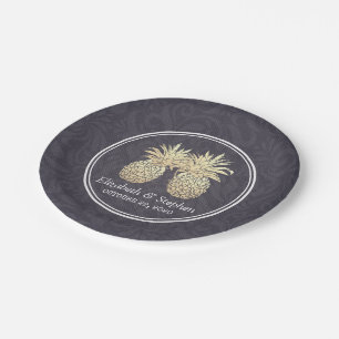 Polterabend Golden Pineapa Couple Navy Blue Pappteller