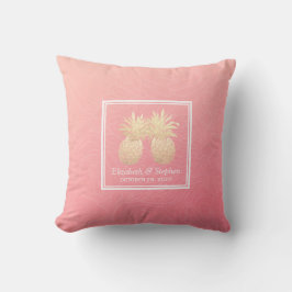 Polterabend Goldene Ananas Pastellrosa Rosen Kissen