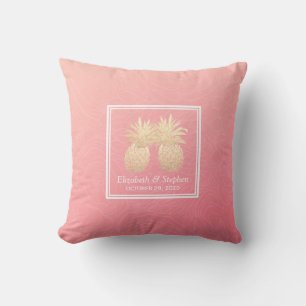 Polterabend Goldene Ananas Pastellrosa Rosen Kissen