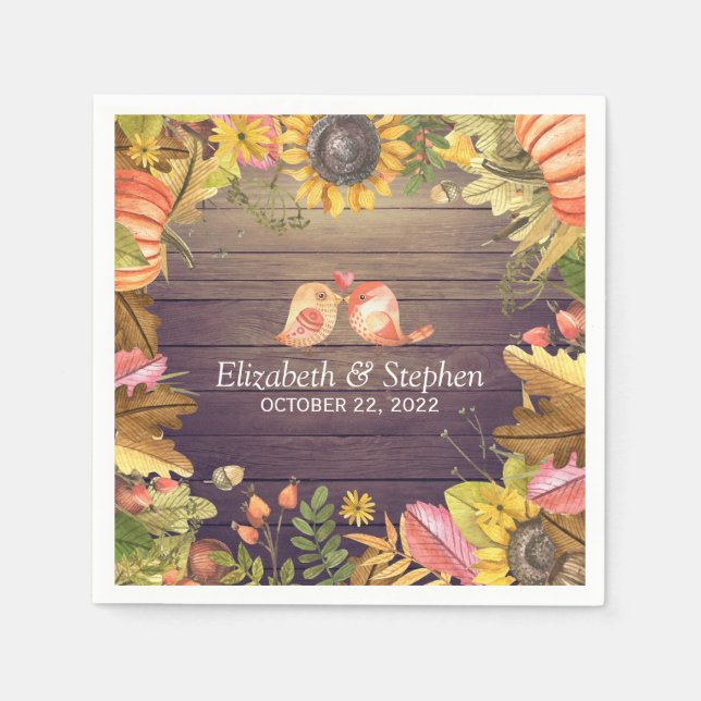 Polterabend Herbstmaple Blätter Pumpkins Wood Serviette (Vorderseite)