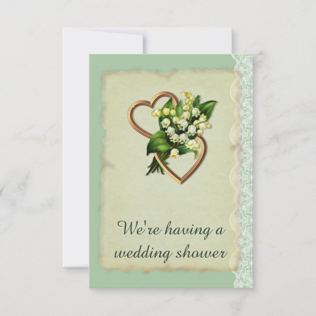 Polterabend, Lily of the Valley Gold Hearts Einladung (Vorderseite)