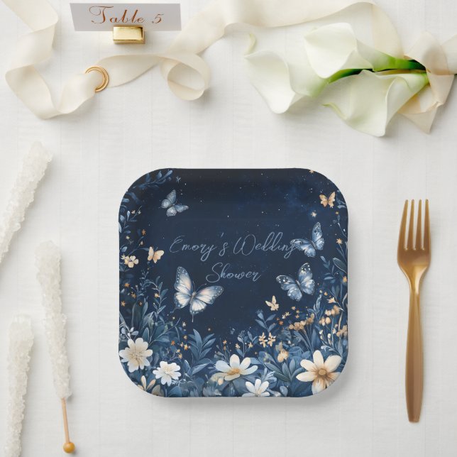Polterabend mit blauen und weißen Blütenschrott Pappteller (Hochzeit)