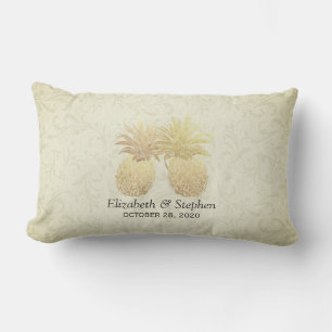 Polterabend Modern Gold Ananas Damasepapier Lendenkissen