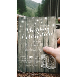 Polterabend Rustic Wood Mason Jar String Lights Einladung