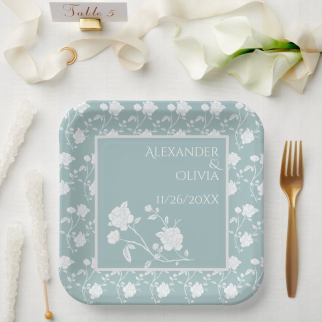 Polterabend-Teller für aquamarine Rose Pappteller (Hochzeit)