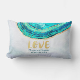 Polterabend Wasserfarbe Aquamarin & Gold Agate Geo Lendenkissen