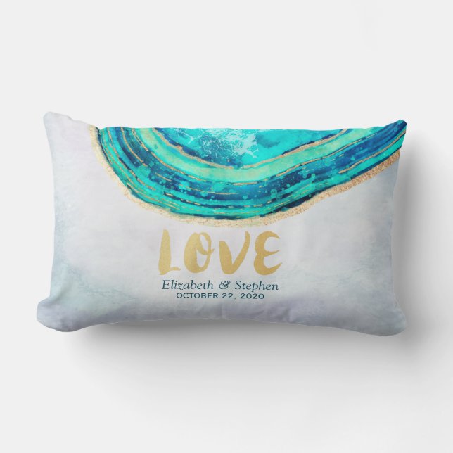 Polterabend Wasserfarbe Aquamarin & Gold Agate Geo Lendenkissen (Vorderseite)