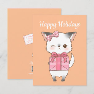 Poly-Pom Frohe Weihnachten Grau-weiße Pomchi-Hündi Postkarte