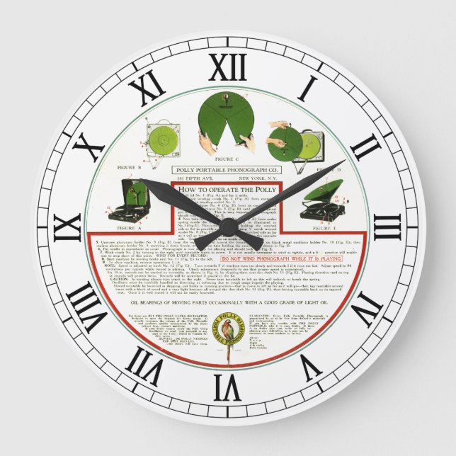 Poly Portable Phonograph Wall Clock Große Wanduhr (Vorderseite)
