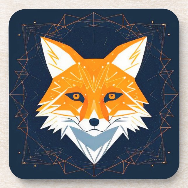 Polygon Fox Illustration mit Himmelsverzierung Getränkeuntersetzer (Vorderseite)