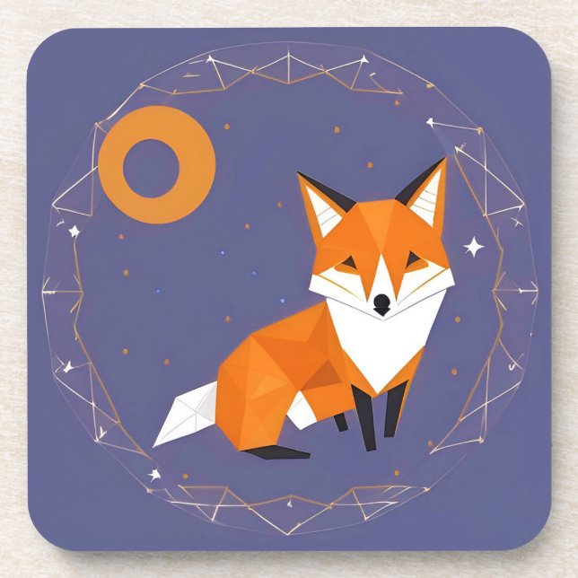 Polygon Fox Illustration mit Himmelsverzierung Getränkeuntersetzer (Vorderseite)