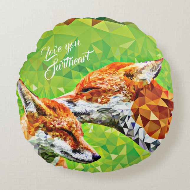 Polygon Fox Parent and Child Rounded Kissen (Vorderseite)