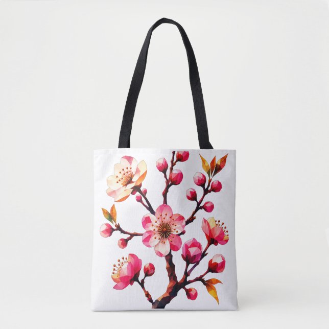 Polygon Kirschblüten Kunst Tasche (Vorderseite)