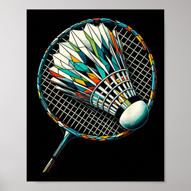 Polygon-Kunst-Badminton-Spieler-Shuttle-Badmintons Poster (Vorne)