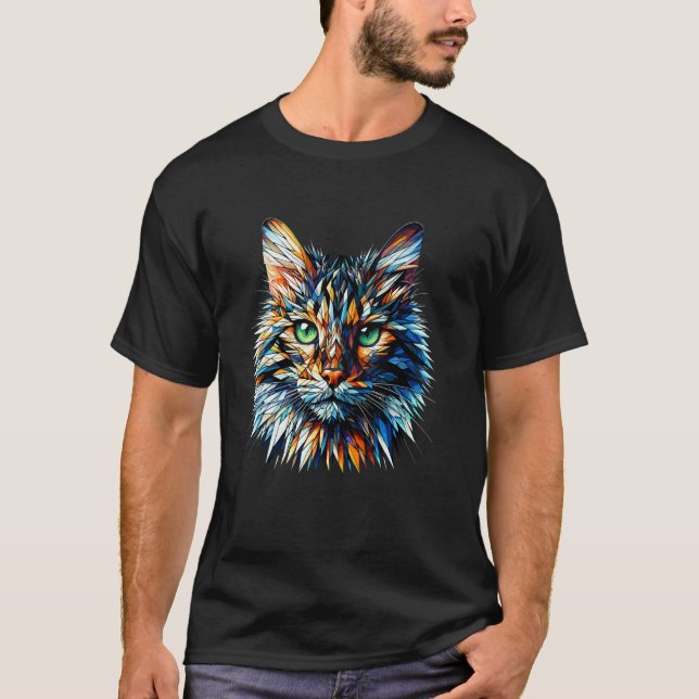 Polygon-Kunst Bengal-Katze T-Shirt (Vorderseite)