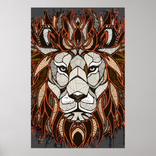 Polygon Lion Farblich Zeichnend Lion Poster