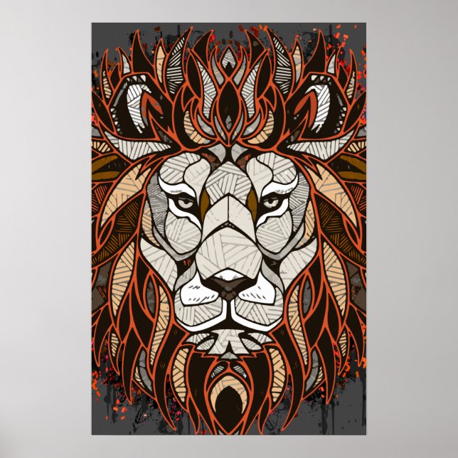 Polygon Lion | Farblich Zeichnend | Lion Poster (Vorne)