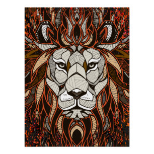 Polygon Lion Poster Glossy - Farbenfroh Zeichnend