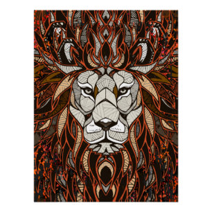 Polygon Lion Poster Glossy - Farbenfrohe Kunst Zei