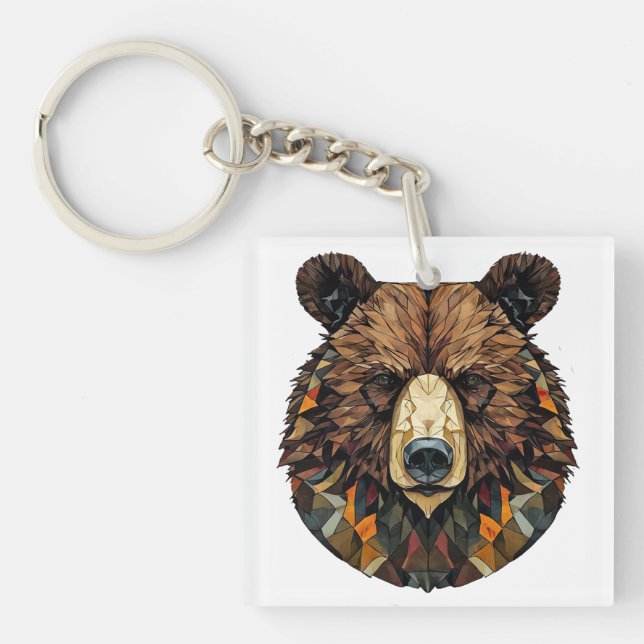 Polygonal Art of a Bear's Face Schlüsselanhänger (Vorderseite)
