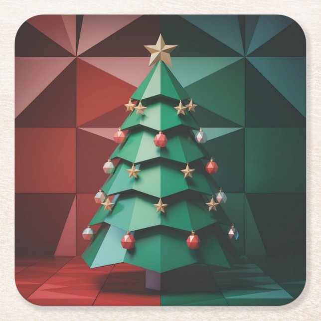  Polygonal Christmas Tree In Room Coaster Set Rechteckiger Pappuntersetzer (Vorderseite)