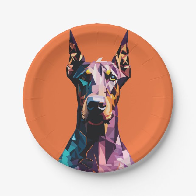 Polygonal Doberman Portrait Pappteller (Vorderseite)