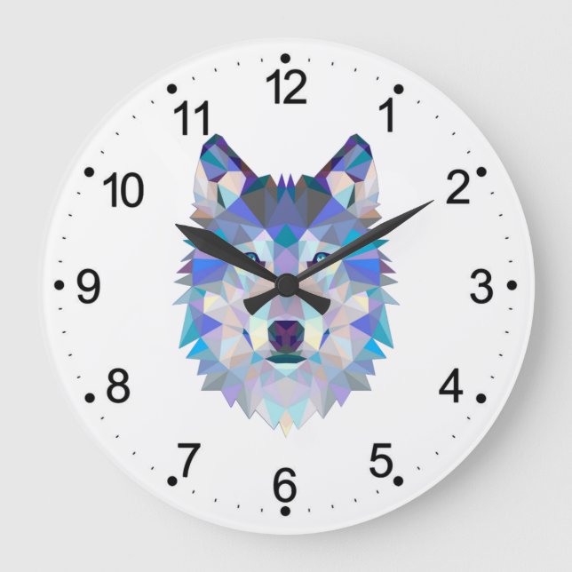 Polygonal geometric wolf head große wanduhr (Vorderseite)