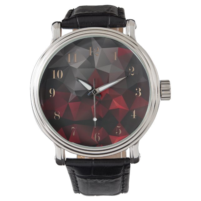 Polygonal , schwarz und rot armbanduhr (Vorderseite)