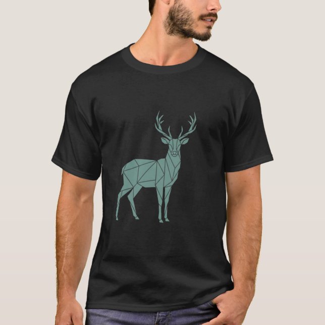 Polygonal Stag – Teal Geometry in Motion T-Shirt (Vorderseite)