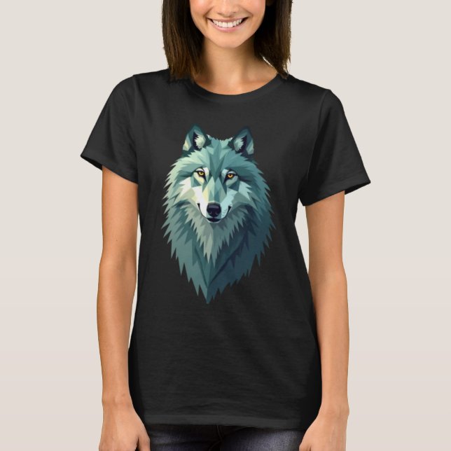 Polygonal Wolf Design T-Shirt - Moderne Geometrie  (Vorderseite)