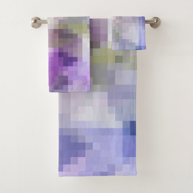 Polygonale geometrische violette lila Pixel squ Badhandtuch Set (Insitu)