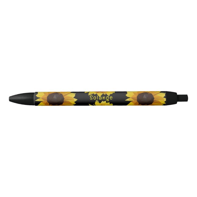 Polygonale Sonnenblumen - personalisierter schwarz Kugelschreiber (Vorderseite)