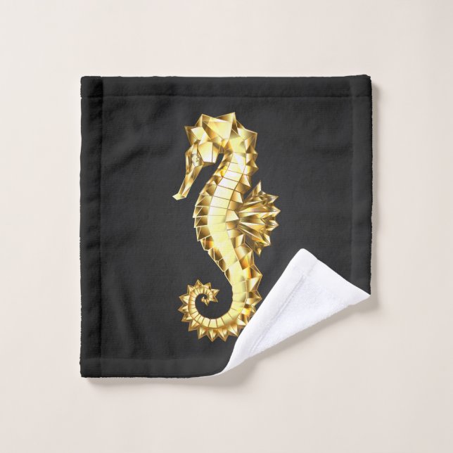 Polygonales Gold-Seepferd Badhandtuch Set (Waschlappen)
