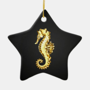 Polygonales Gold-Seepferd Keramik Ornament