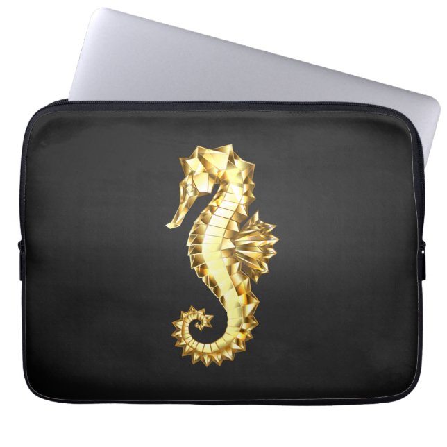 Polygonales Gold-Seepferd Laptopschutzhülle (Vorderseite)