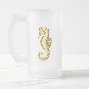 Polygonales Gold-Seepferd Mattglas Bierglas