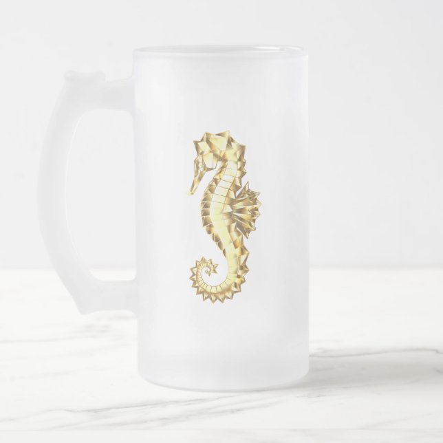 Polygonales Gold-Seepferd Mattglas Bierglas (Links)
