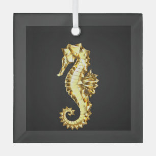 Polygonales Gold-Seepferd Ornament Aus Glas