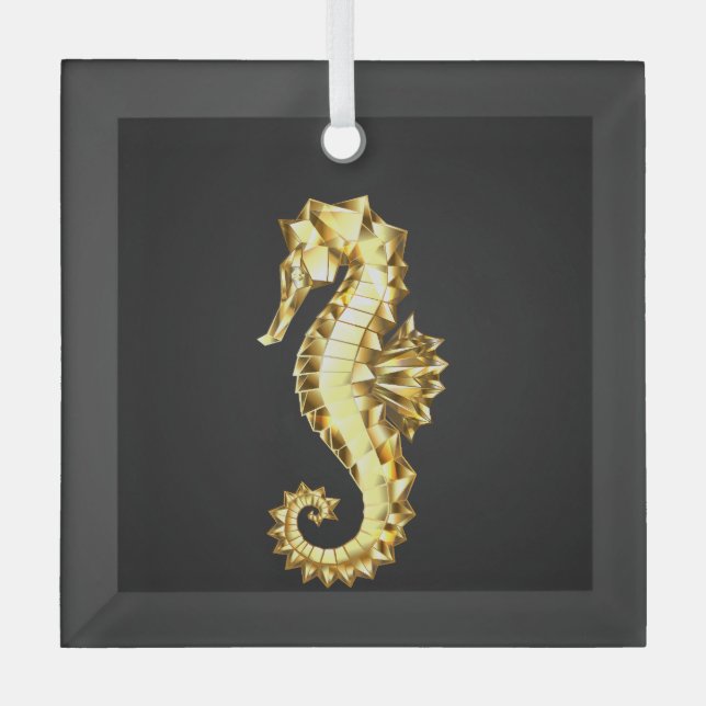 Polygonales Gold-Seepferd Ornament Aus Glas (Vorderseite)