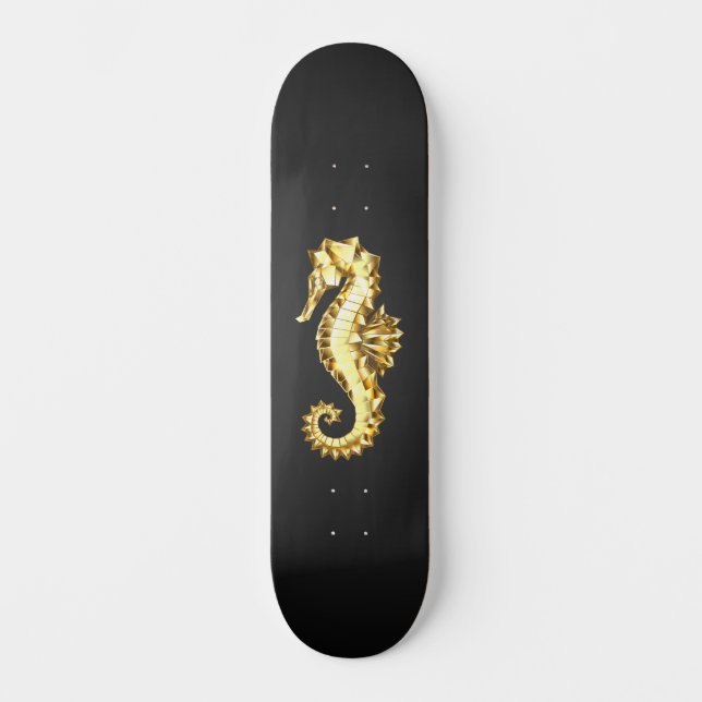 Polygonales Gold-Seepferd Skateboard (Vorderseite)