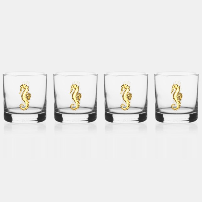 Polygonales Gold-Seepferd Whiskyglas (Vorderseite)