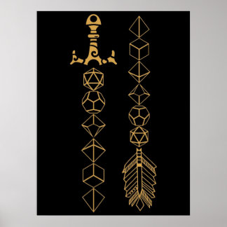 Polyhedral Dice Set Schwert und Pfeil Tabletop RPG Poster