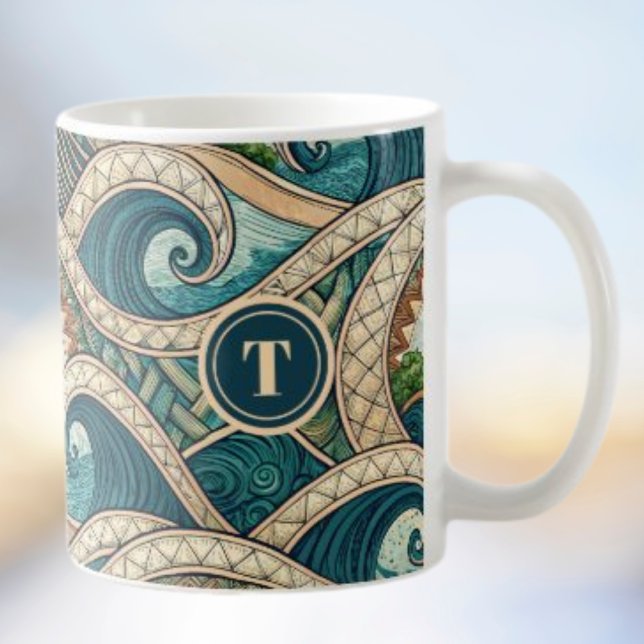 Polynesian Tropical Wave Palm Trees Pattern Name Kaffeetasse (Von Creator hochgeladen)